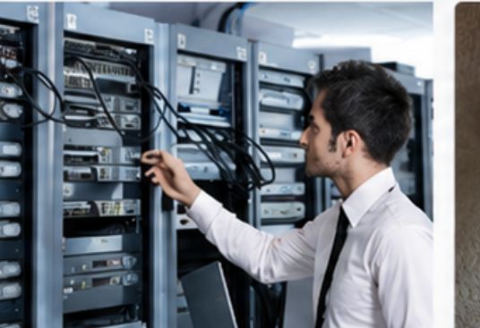 Technician managing cables